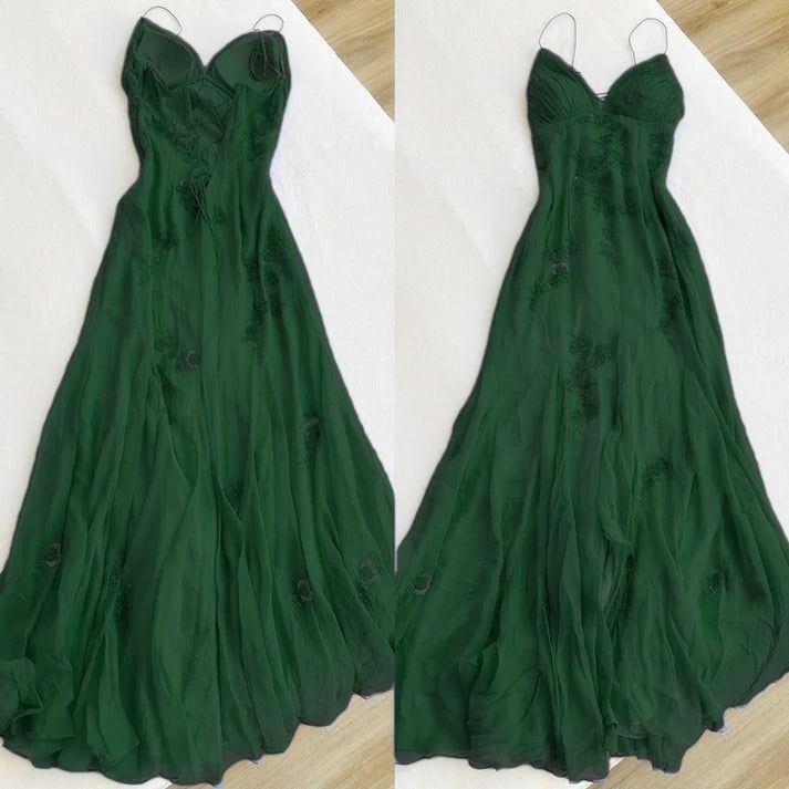 Fairy Blue/Purple Spaghetti Straps Appliques Chiffon Prom Dresses