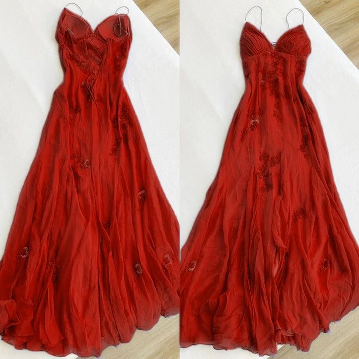Fairy Blue/Purple Spaghetti Straps Appliques Chiffon Prom Dresses