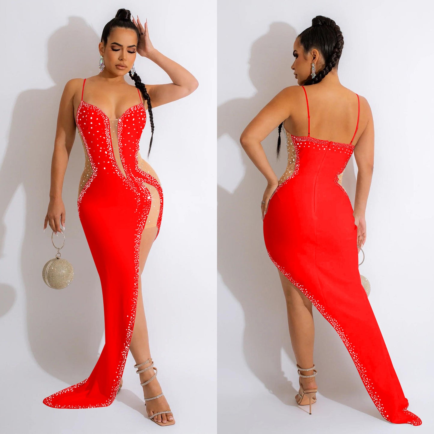 Fast Delivery Sexy Beaded Prom Dresses Long Bodycon Evening Party Dress C6039