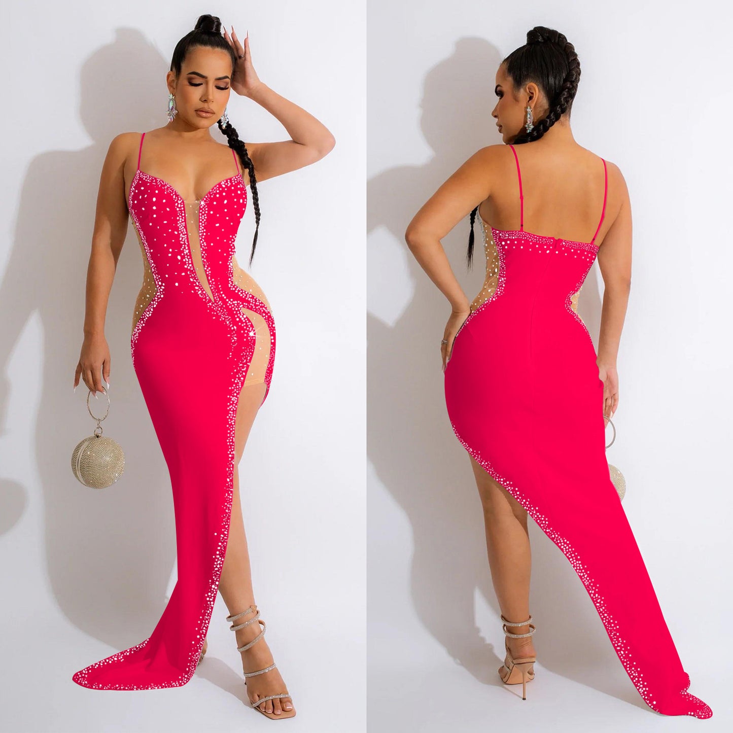 Fast Delivery Sexy Beaded Prom Dresses Long Bodycon Evening Party Dress C6039
