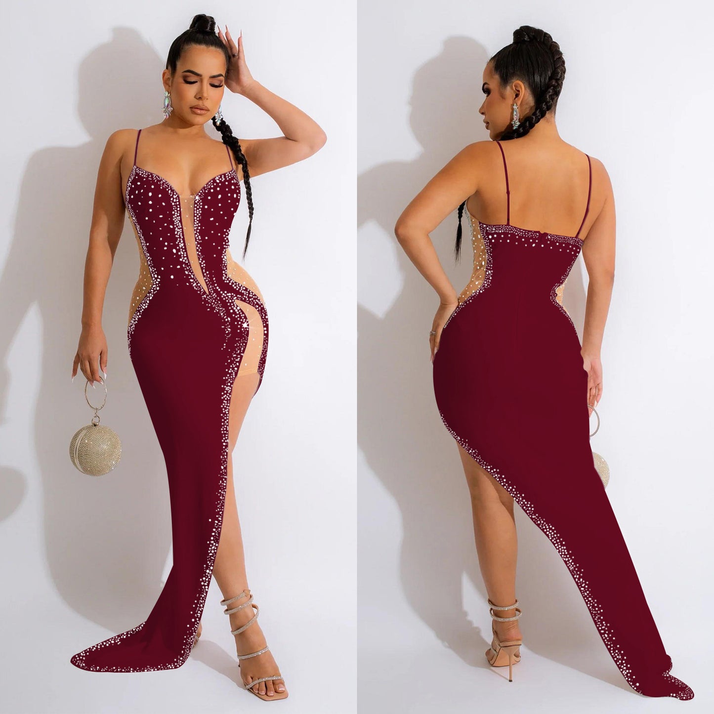 Fast Delivery Sexy Beaded Prom Dresses Long Bodycon Evening Party Dress C6039