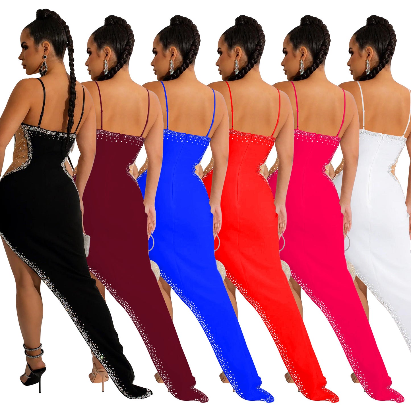 Fast Delivery Sexy Beaded Prom Dresses Long Bodycon Evening Party Dress C6039