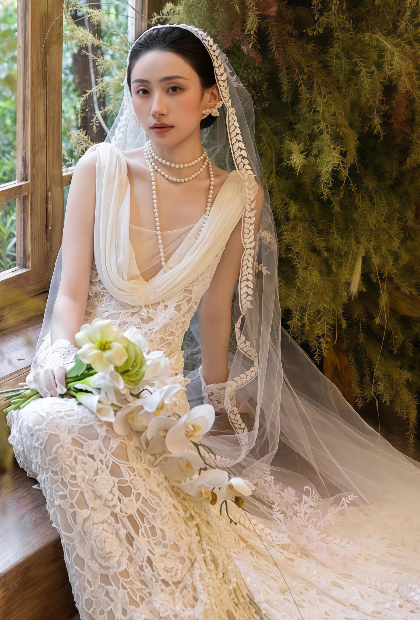 Fling Neck White Mermaid Lace Wedding Dress, Backless Long Bridal Wedding Gown,LTP3671