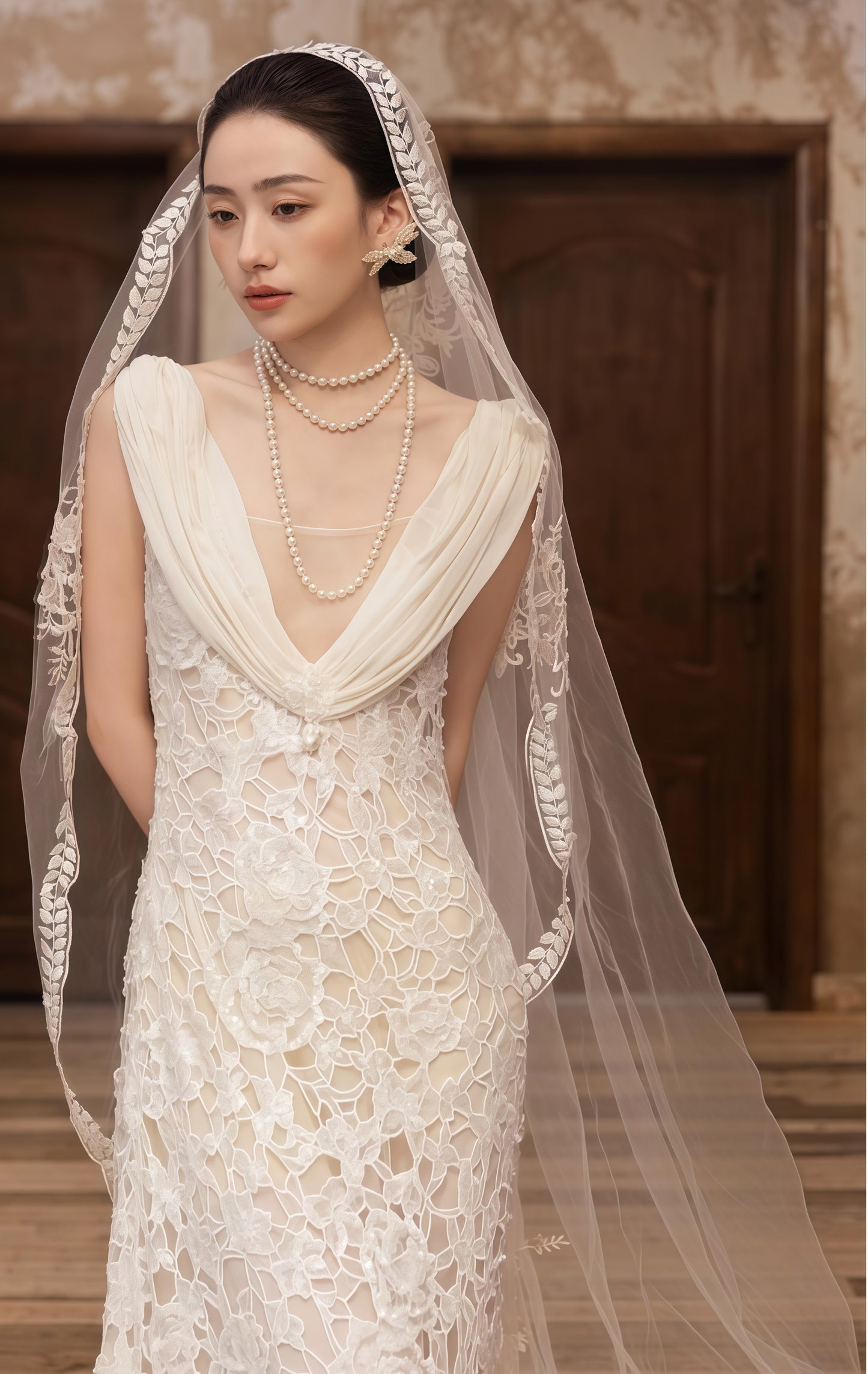 Fling Neck White Mermaid Lace Wedding Dress, Backless Long Bridal Wedding Gown,LTP3671