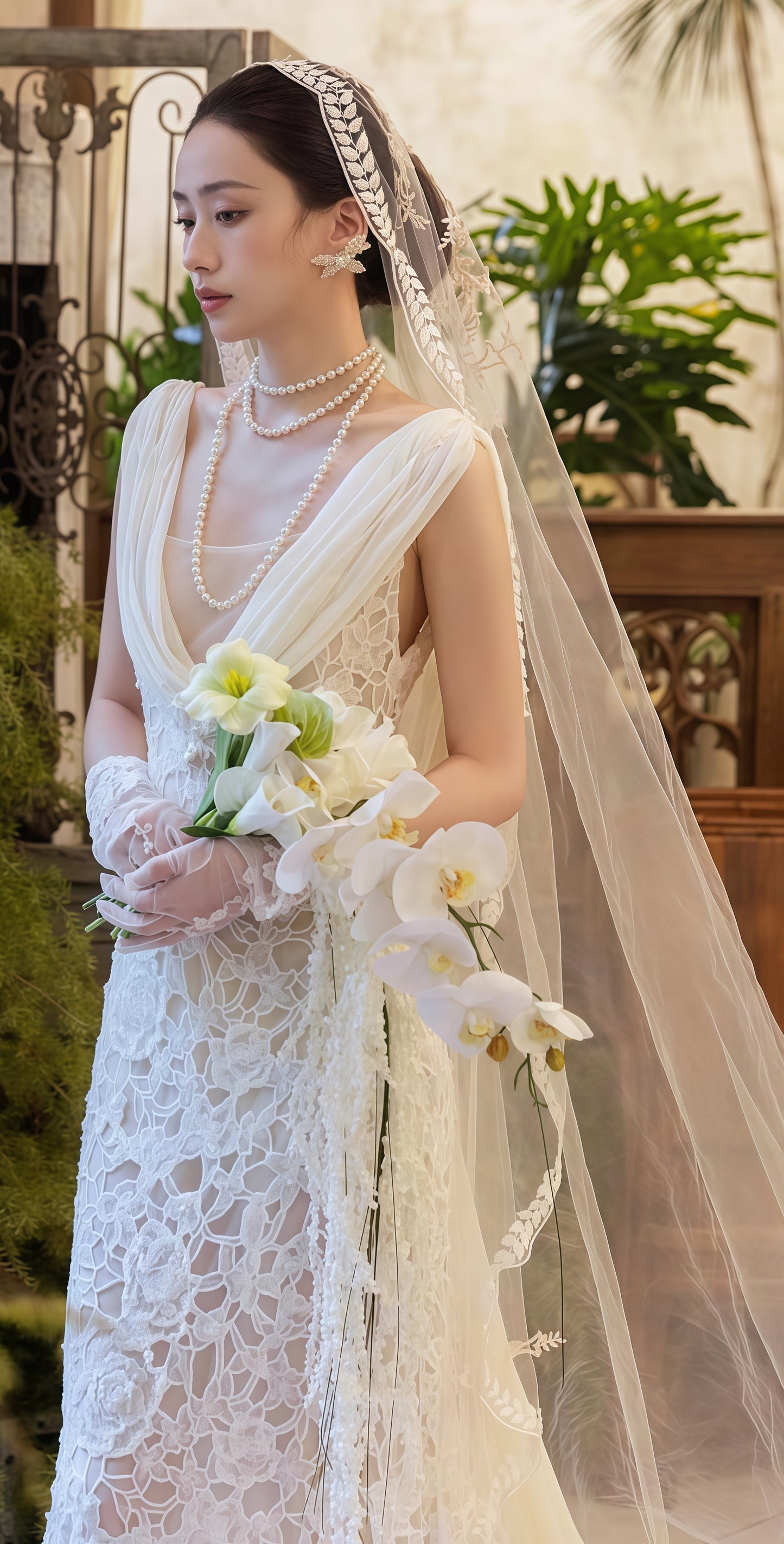 Fling Neck White Mermaid Lace Wedding Dress, Backless Long Bridal Wedding Gown,LTP3671