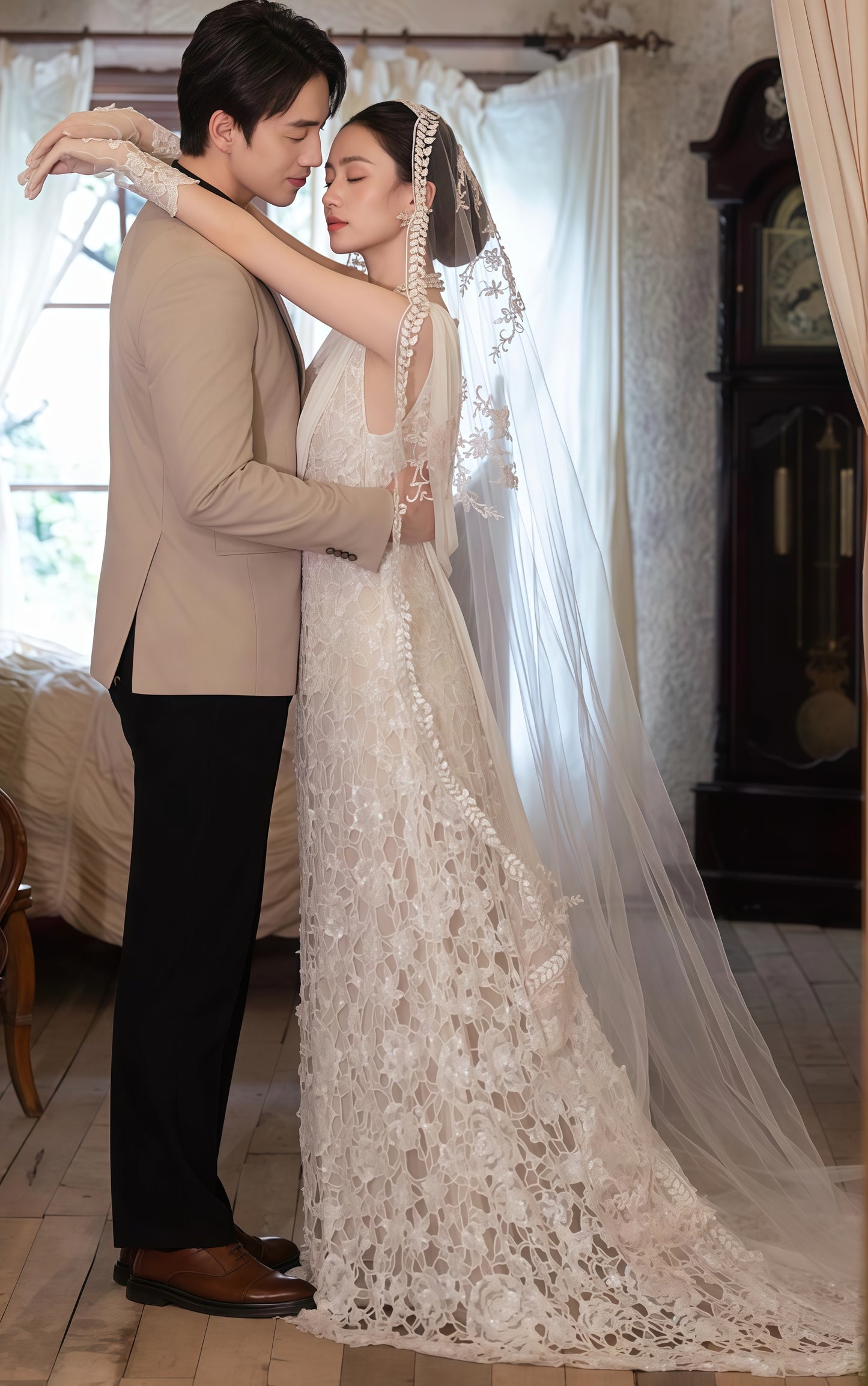 Fling Neck White Mermaid Lace Wedding Dress, Backless Long Bridal Wedding Gown,LTP3671