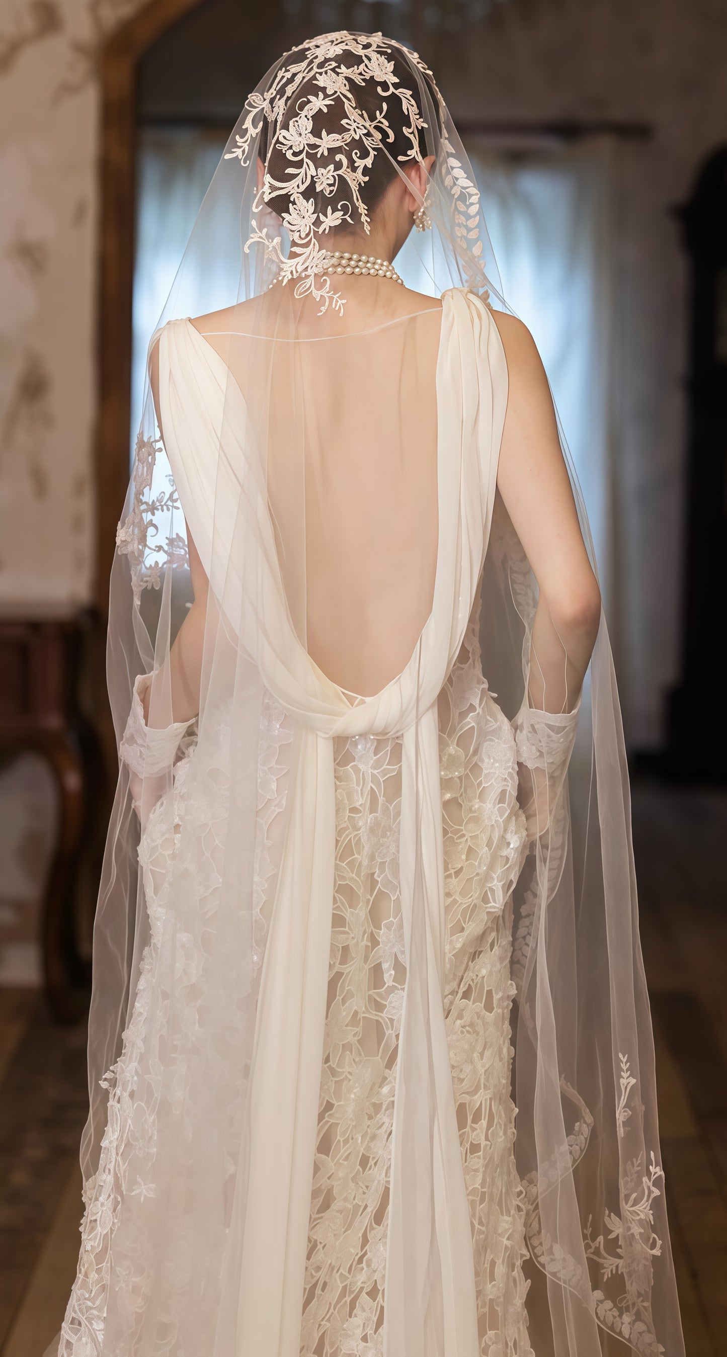 Fling Neck White Mermaid Lace Wedding Dress, Backless Long Bridal Wedding Gown,LTP3671
