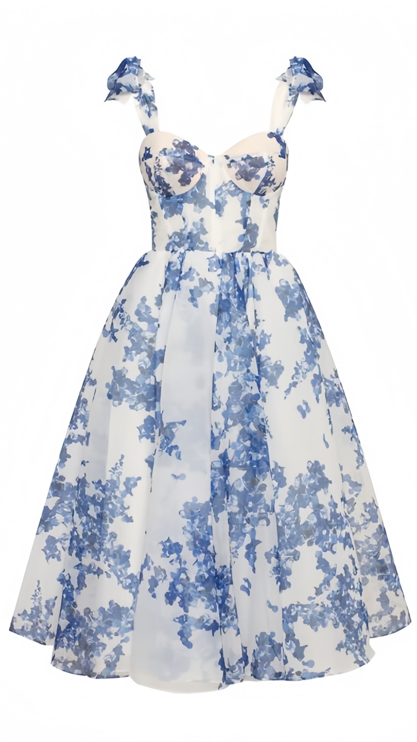 Floral Chiffon Midi Dresses Sweetheart Tie Up Back Homecoming Dresses, LTP3369