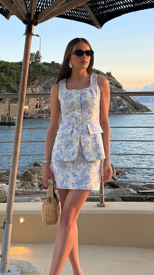 Floral Print Two Pieces Homecoming Dresses Causal Party Outfits,LTP3894