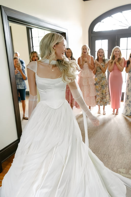 Fluffy White Pleated Wedding Dresses A-Line Bridal Dress, LTP3792