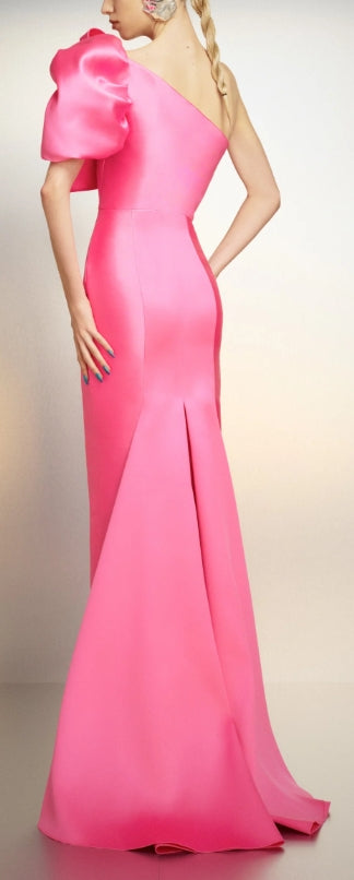 Pink Bow Shoulder Sheath Long Party Dress,LTP3572