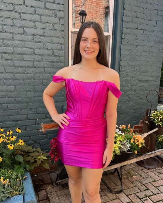 Fuchsia Off The Shoulder Homecoming Dresses Tight Cocktail Dress, LTP3264