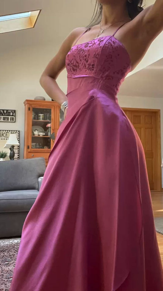 Fuchsia Spaghetti Straps Prom Dress, Beaded Sheath Evening Party Dress,LTP3521