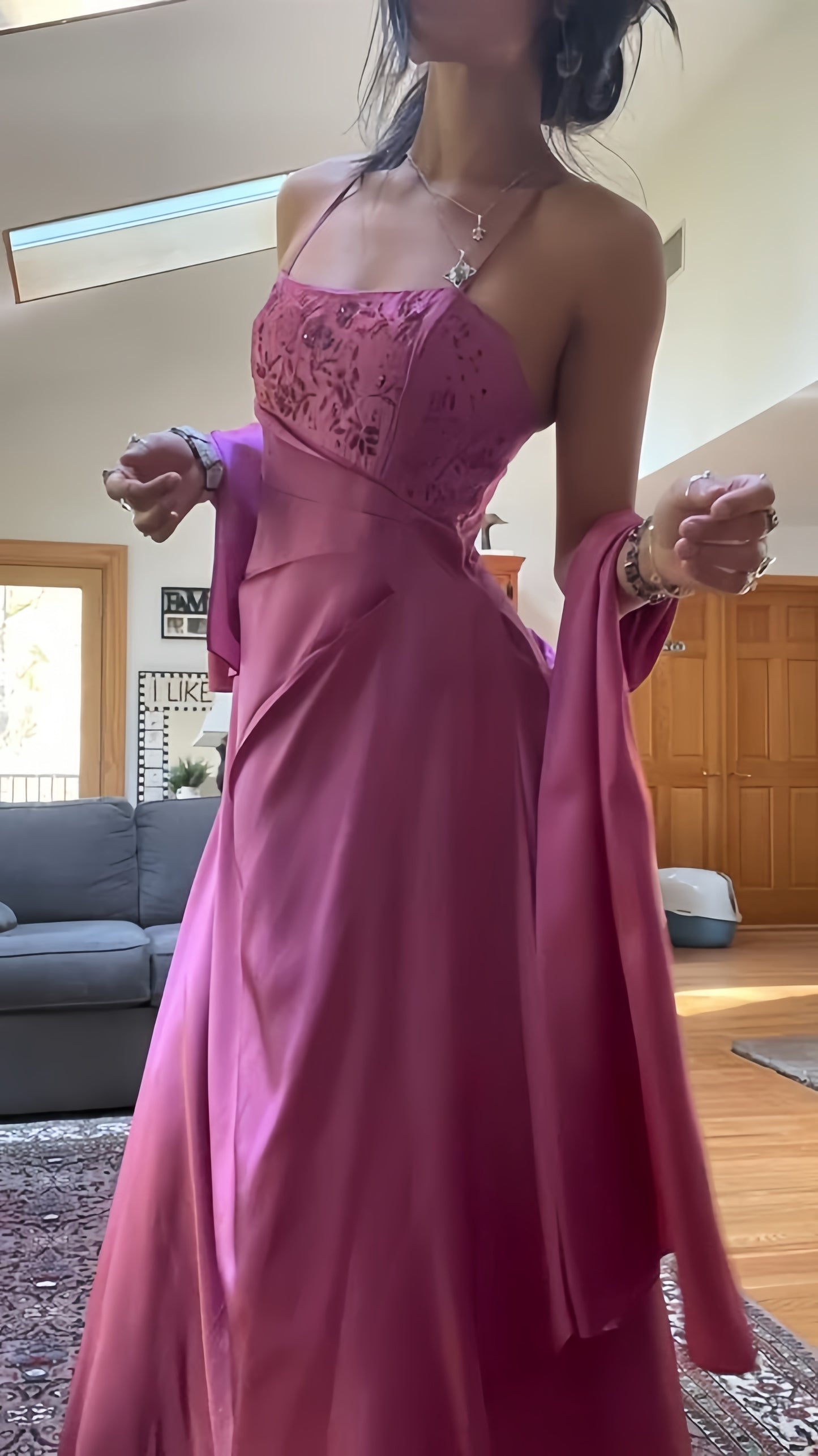 Fuchsia Spaghetti Straps Prom Dress, Beaded Sheath Evening Party Dress,LTP3521