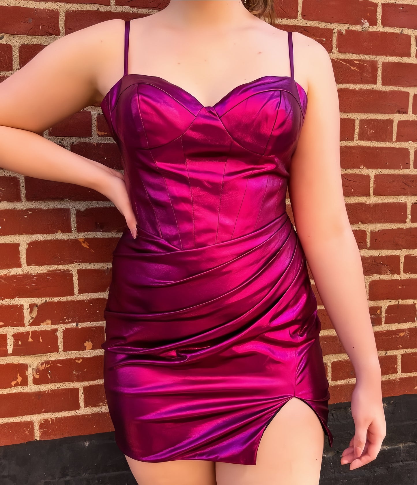 Fuchsia Spaghetti Straps Tight Homecoming Dress, LTP3355