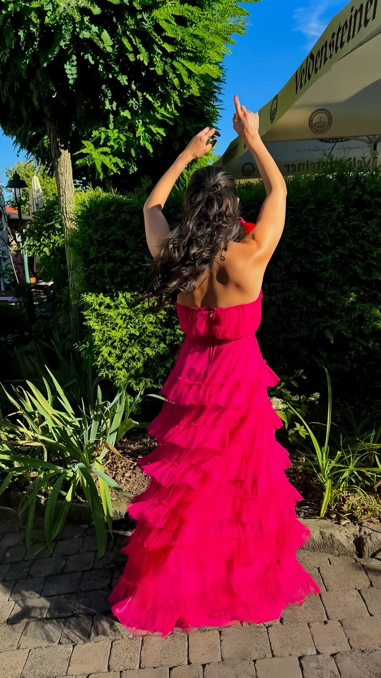 Fuchsia Strapless Tulle Ruffle Party Dress Floor Length Prom Dress, LTP3787