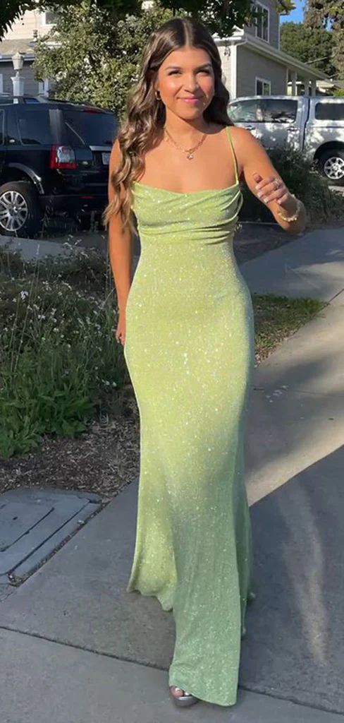 Glitter Spaghetti Straps Bodycon Prom Dresses