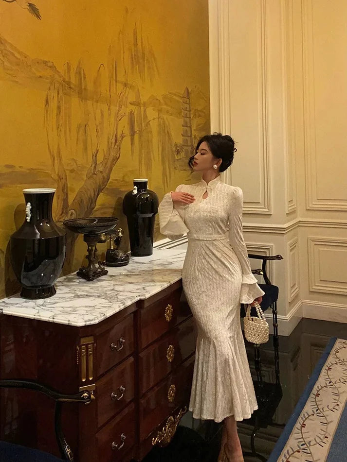 Gorgeous Mermaid High Neckline Ivory Satin Date Night Dress Prom Dresses Birthday Outfits , LTP3618