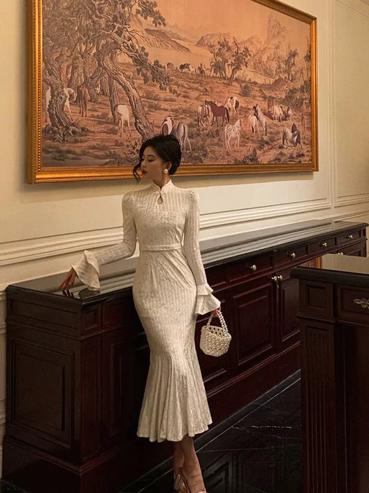 Gorgeous Mermaid High Neckline Ivory Satin Date Night Dress Prom Dresses Birthday Outfits , LTP3618