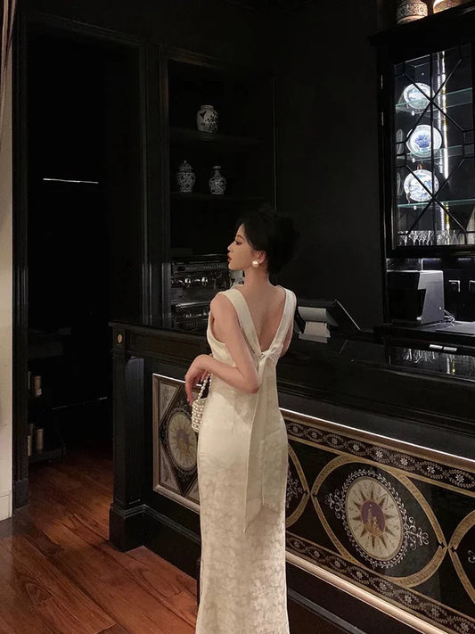 Gorgeous Mermaid Jewel Neckline White Satin Floral Date Night Dress Long Prom Dresses Birthday Outfits, LTP3608