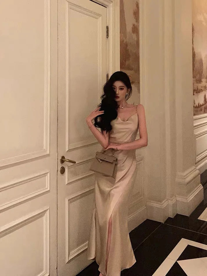 Gorgeous Mermaid Spaghetti Straps Champagne Slit Date Night Dress Prom Dresses Birthday Outfits , LTP3616