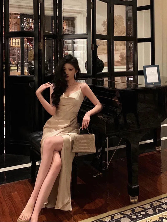 Gorgeous Mermaid Spaghetti Straps Champagne Slit Date Night Dress Prom Dresses Birthday Outfits , LTP3616