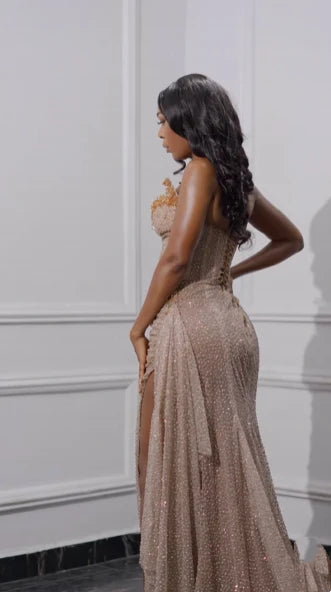 Gorgeous Mermaid Spaghetti Straps Floor Length Sequin Slit Evening Dress Prom Dresses, LTP3639
