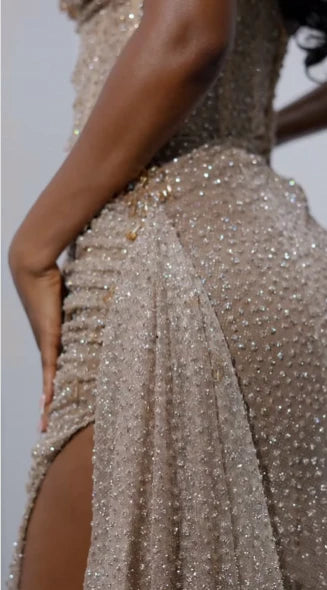 Gorgeous Mermaid Spaghetti Straps Floor Length Sequin Slit Evening Dress Prom Dresses, LTP3639