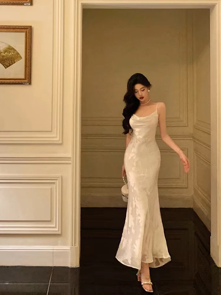 Gorgeous Mermaid Spaghetti Straps Ivory Satin Date Night Dress Prom Dresses Birthday Outfits , LTP3605