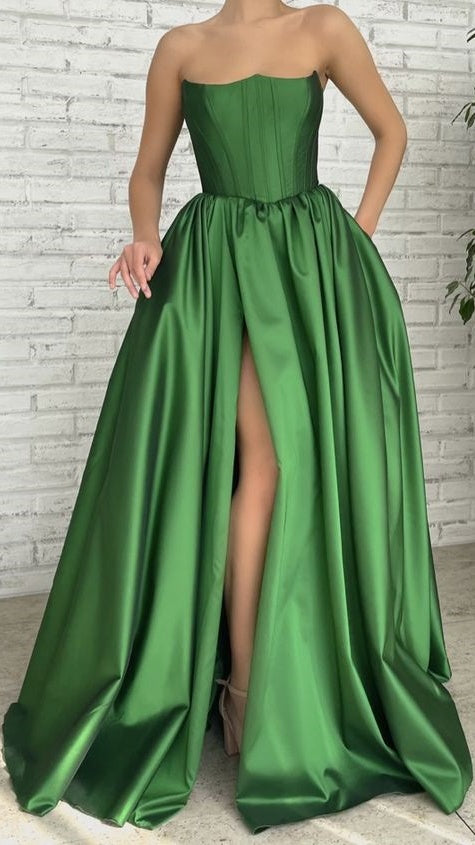Green Strapless A-line Prom Dresses Long Evening Dress,LTP4014