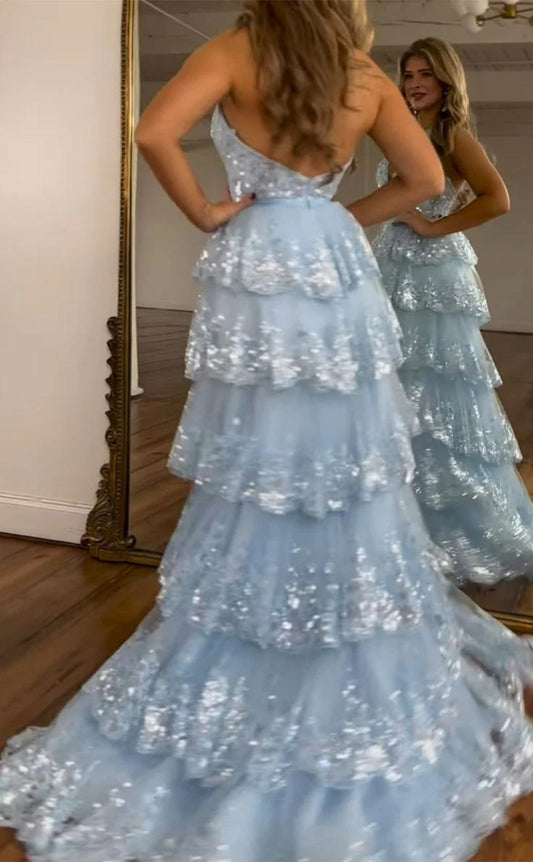 Halter V-Neck Appliques Ruffles Long Prom Dress