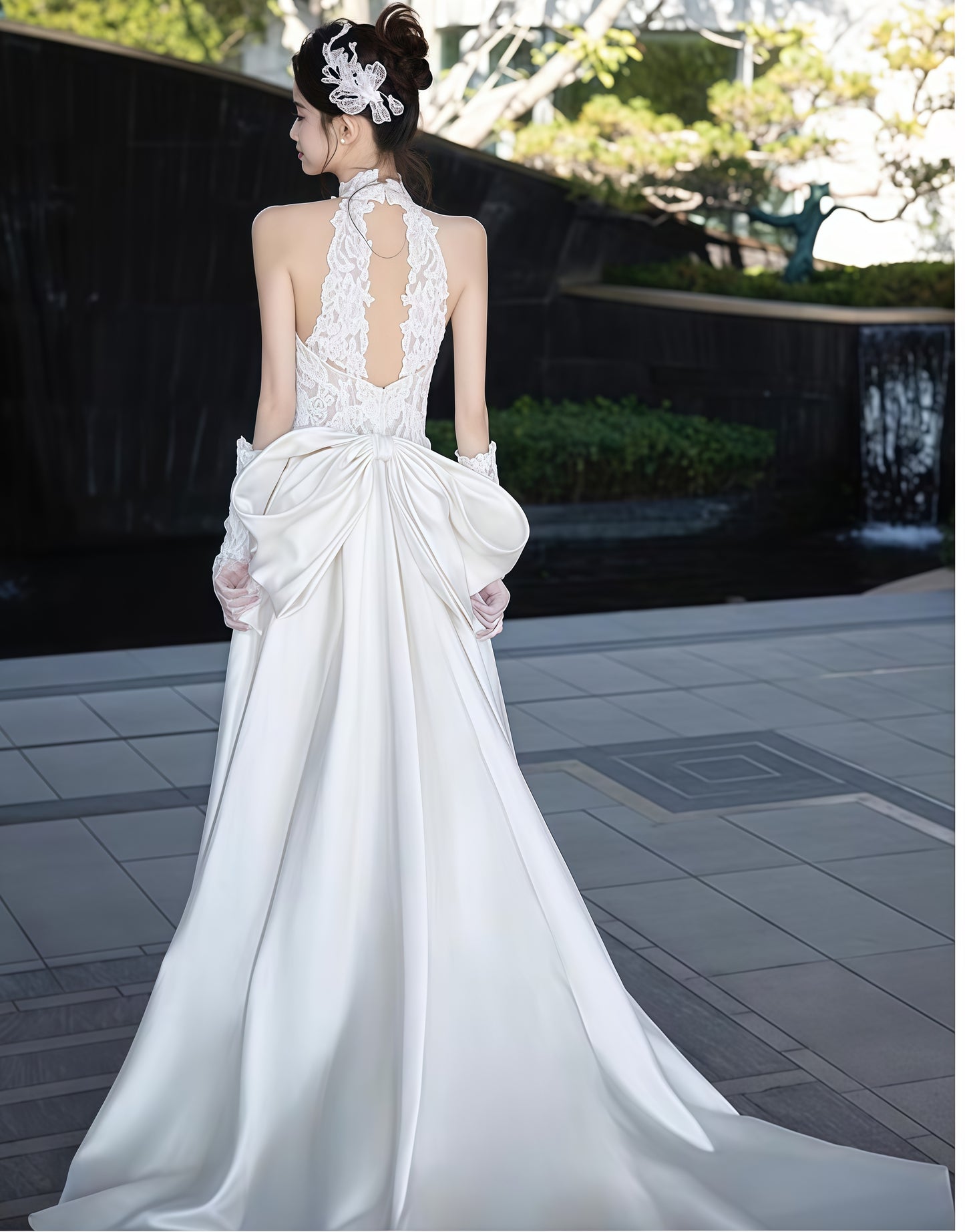 High Neck White Lace Mermaid Wedding Dresses,LTP3670