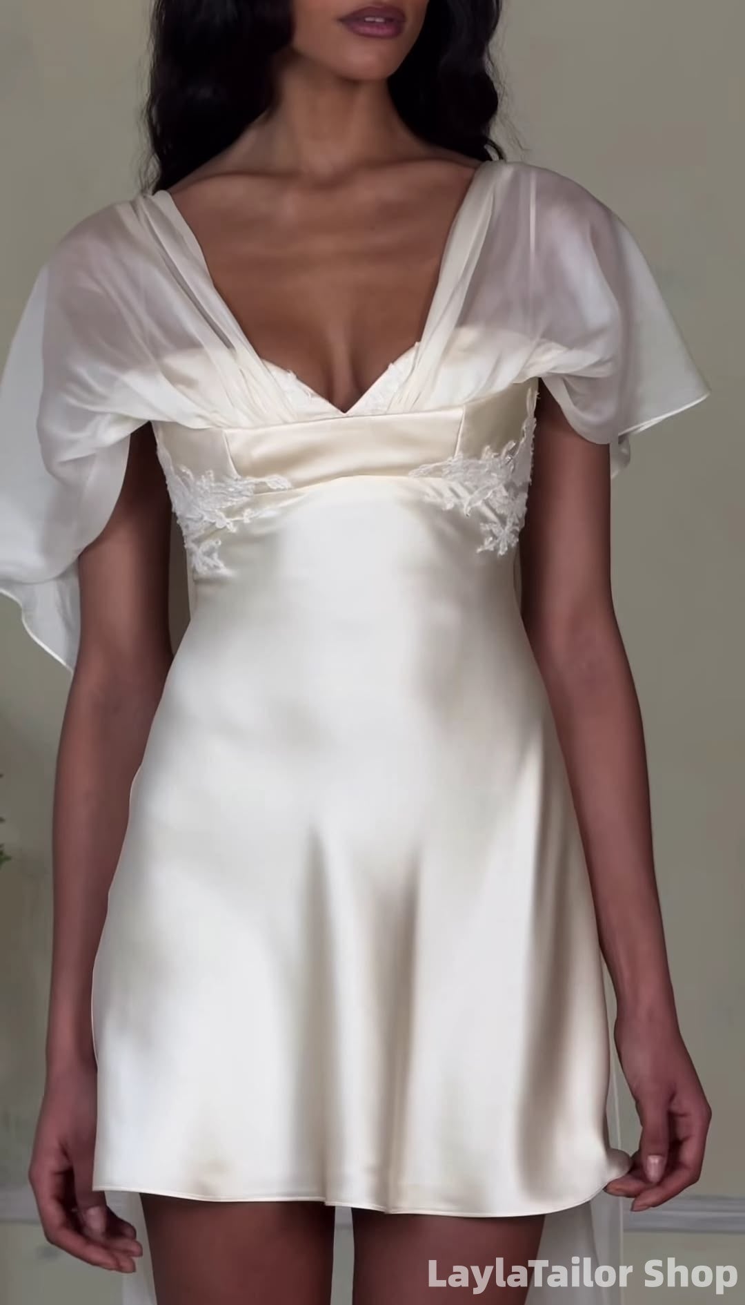 High Quality Ivory Satin Short Wedding Reception Dress Homecoming Dresses LTP82626