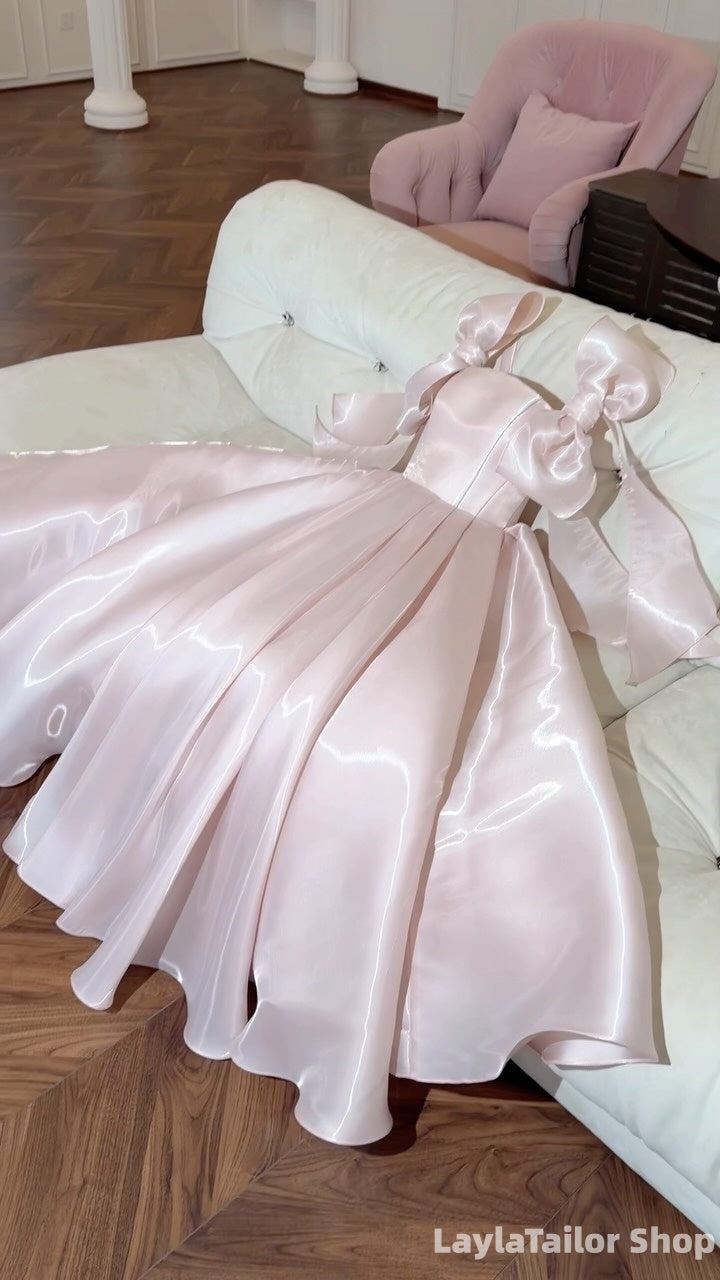 High Quality Light Pink Organza Birthday Party Dress, Long Prom Dresses LTP82750
