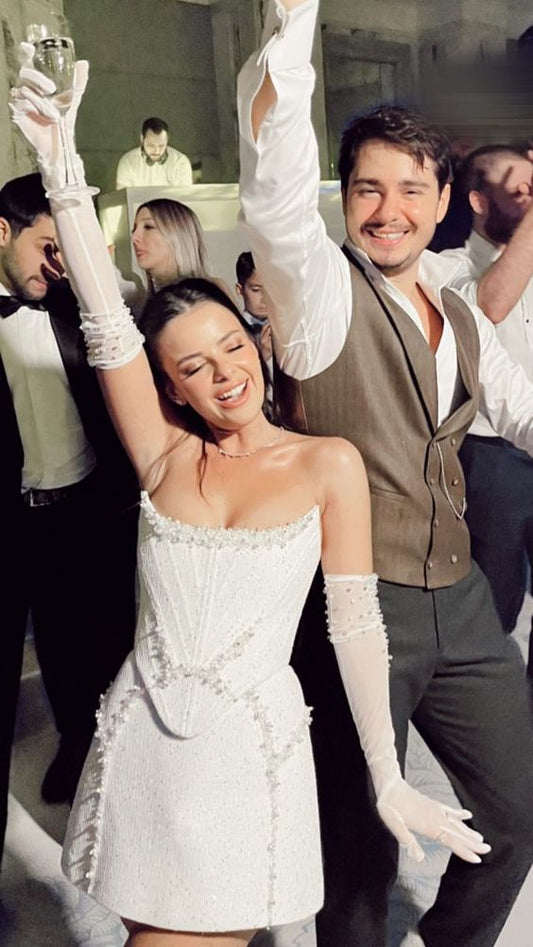 Homecoming Queen White Beaded Homecoming Dresses Sleeveless Mini Bridal Dress, LTP3233