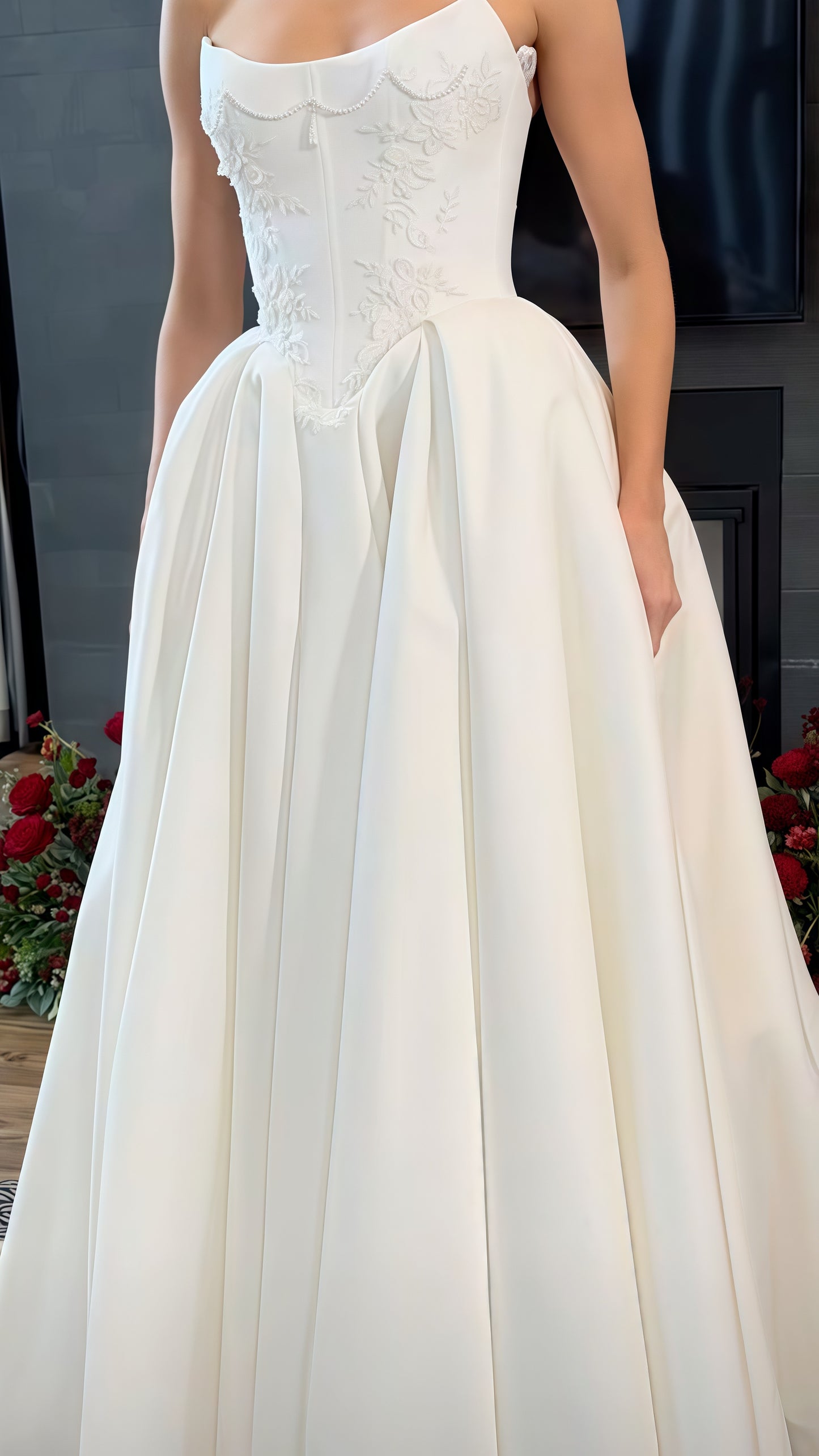 Illusion Strapless Applique Wedding Dress, Beaded Sleeveless Bridal Gown, LTP3758