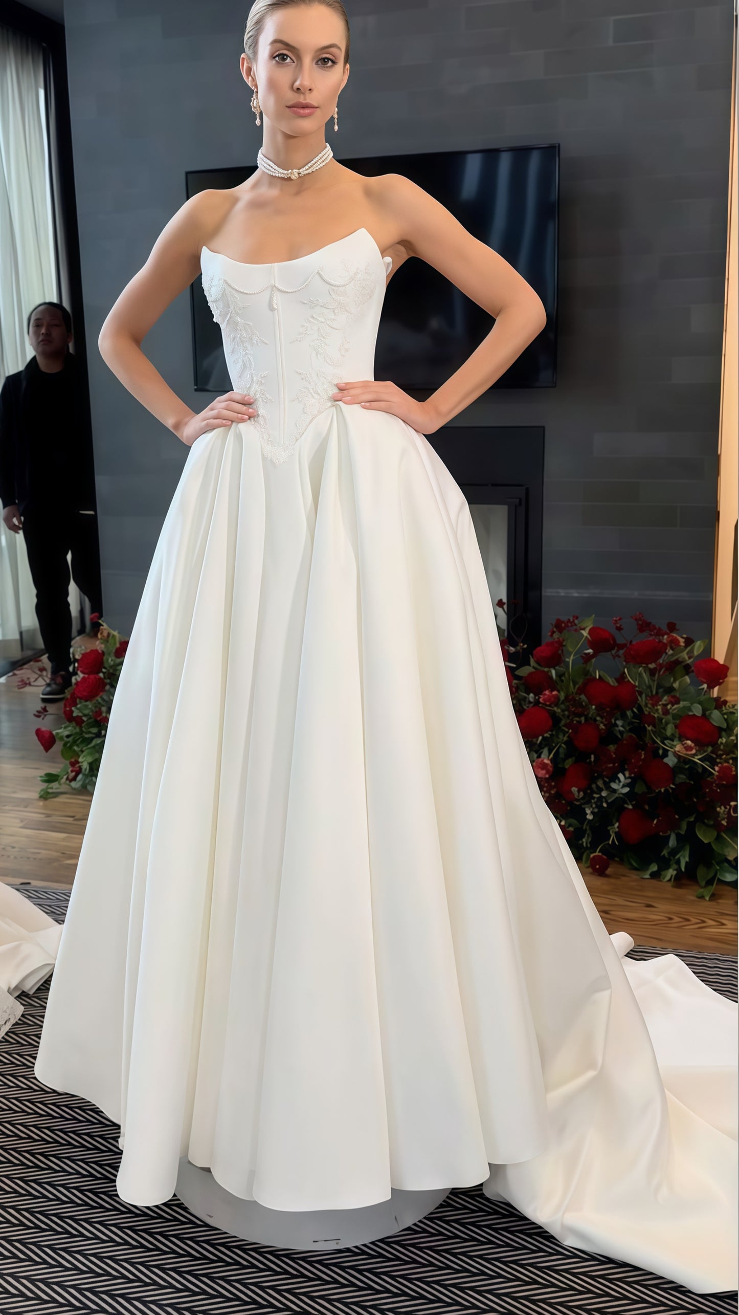 Illusion Strapless Applique Wedding Dress, Beaded Sleeveless Bridal Gown, LTP3758