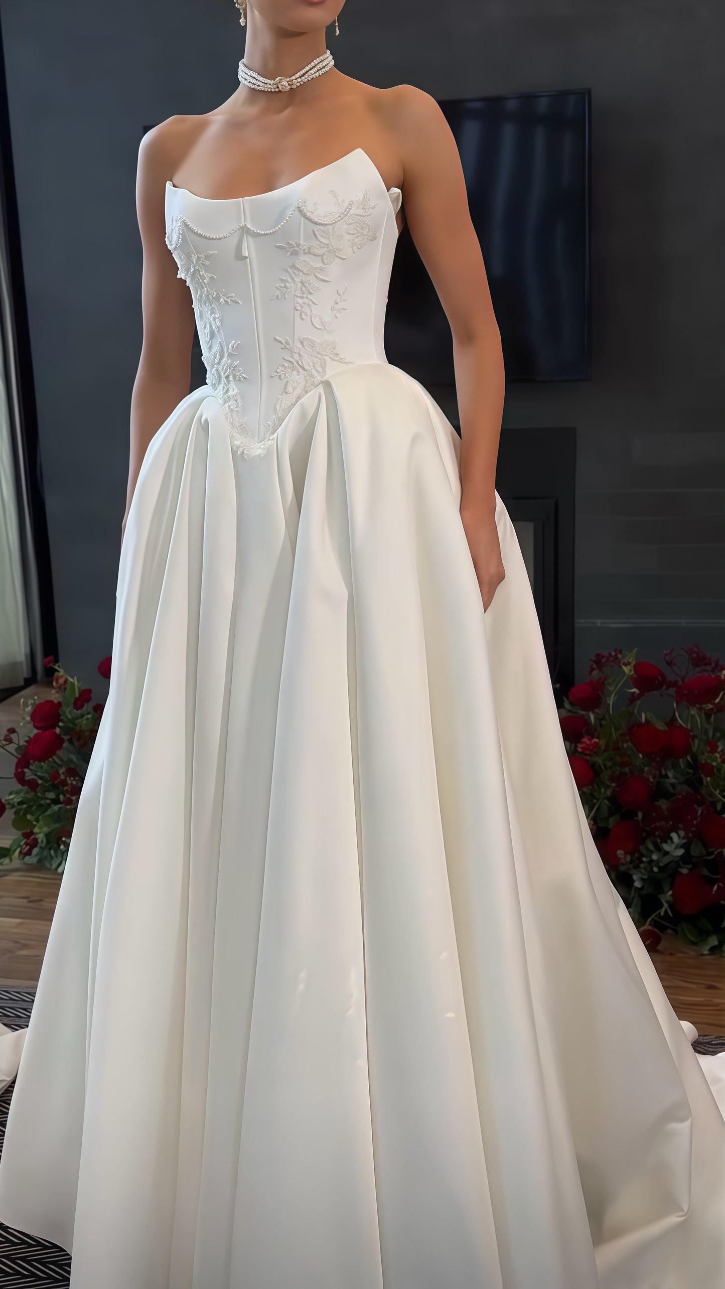 Illusion Strapless Applique Wedding Dress, Beaded Sleeveless Bridal Gown, LTP3758