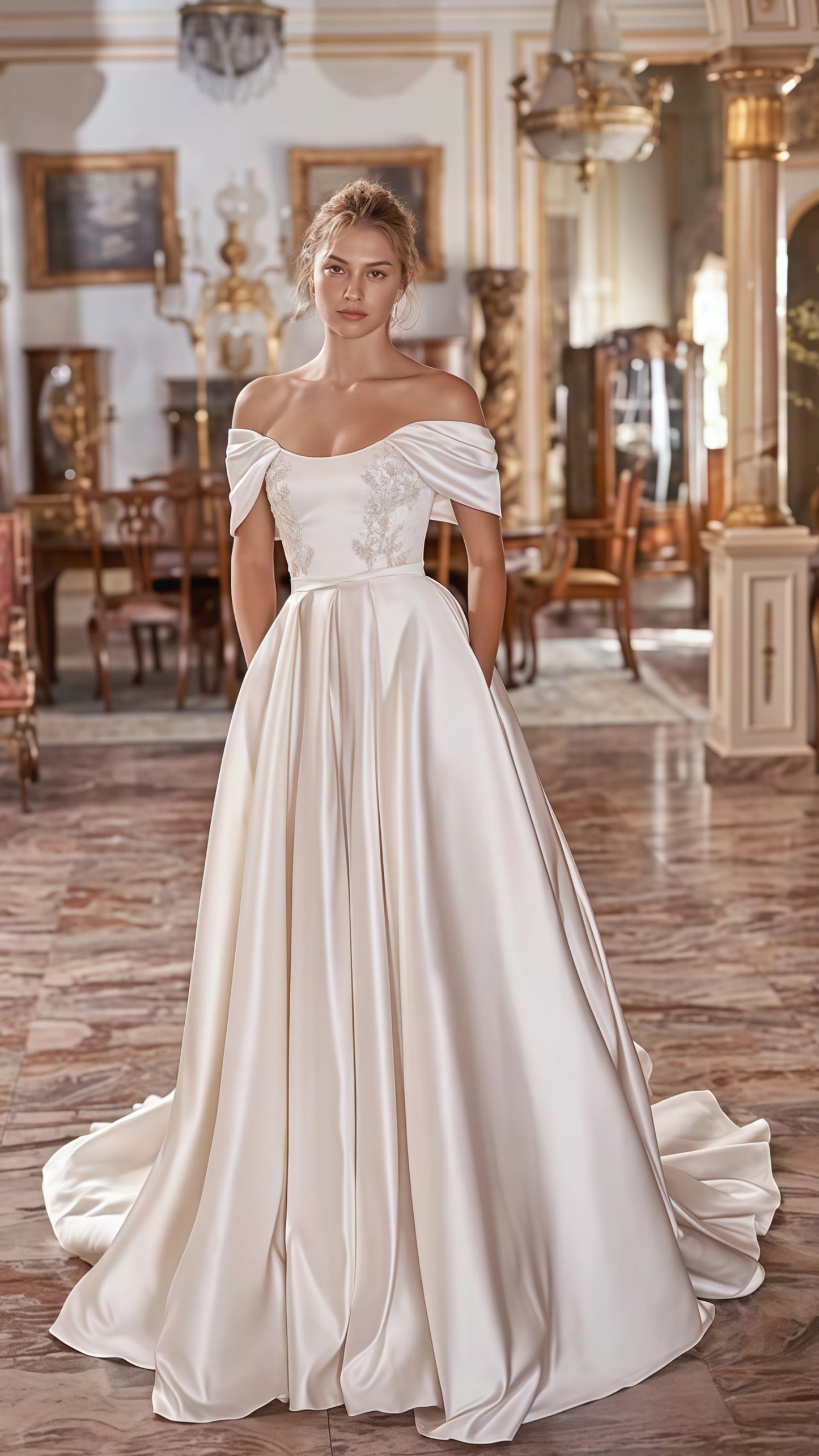 Ivory A-Line Satin Wedding Dresses High Quality Appliques Bridal Dress,LTP3544