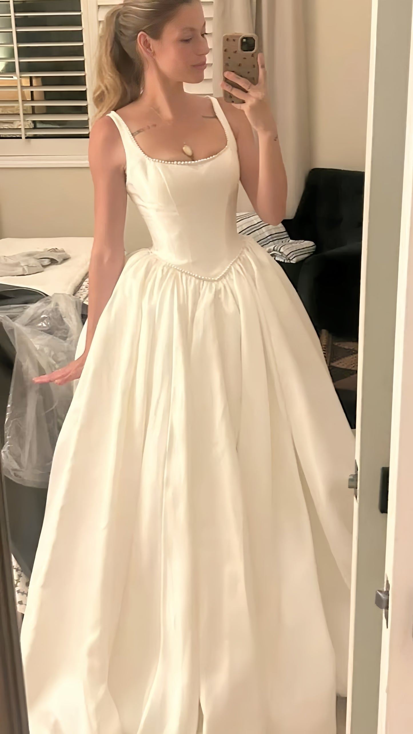 Ivory A-line Wedding Dresses Pearl Beaded Bridal Dress,LTP4082