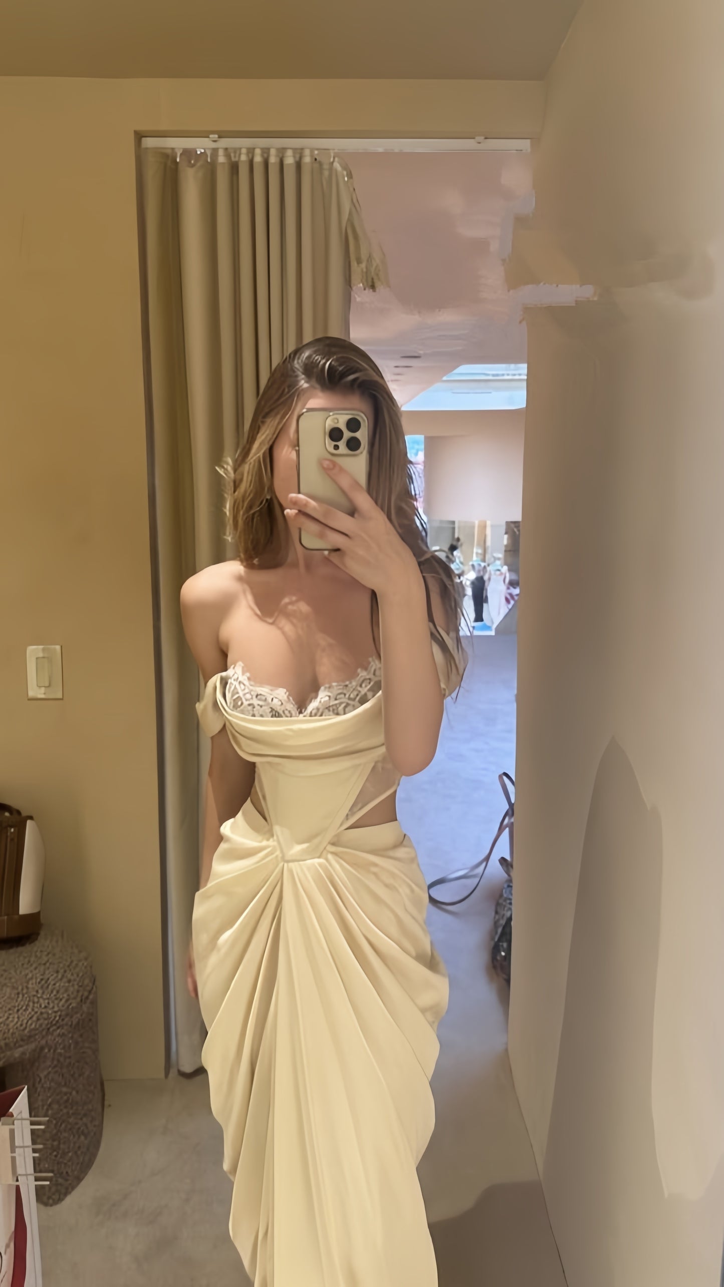 Ivory Lace Bodycon Prom Dresses Off The Shoulder Pleated Evening Party Dress,LTP4228