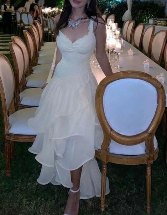 Ivory Organza Ruffle Long Prom Dresses