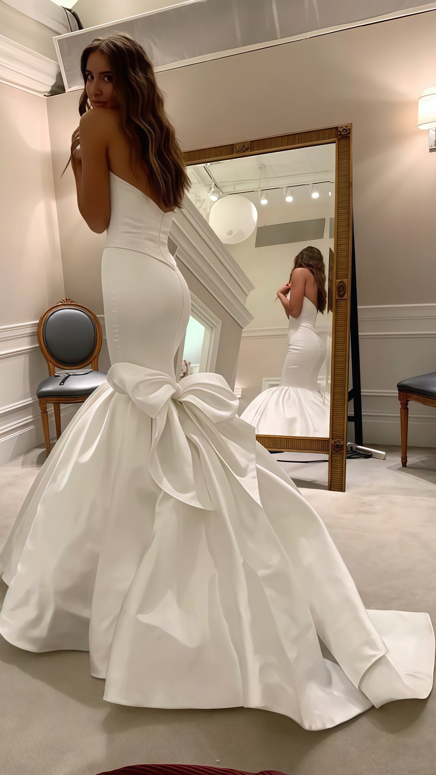 Ivory Sweetheart Mermaid Wedding Dress With Bowknot,LTP3551