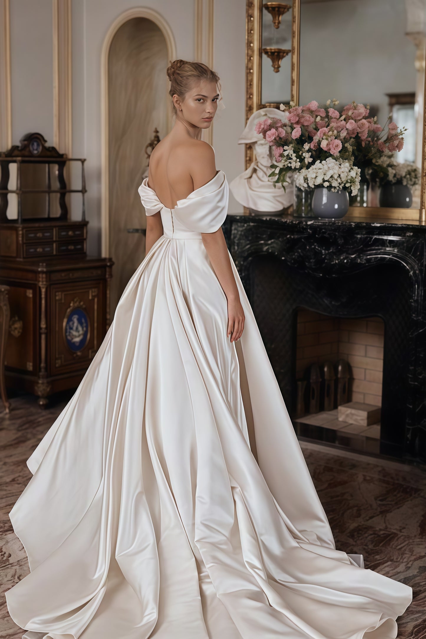 Ivory A-Line Satin Wedding Dresses High Quality Appliques Bridal Dress,LTP3544