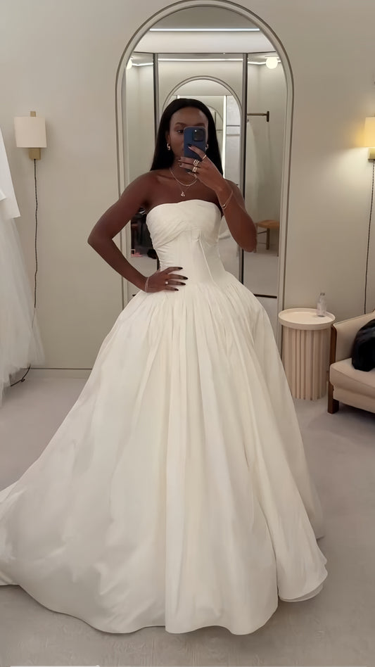 Ivory A-Line Strapless Wedding Dresses Forest Beach Wedding Bridal Dress,LTP4274