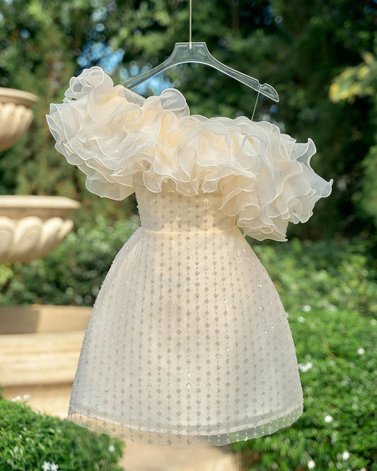 Ivory Beaded Off The Shoulder Homecoming Dresses, LTP3334