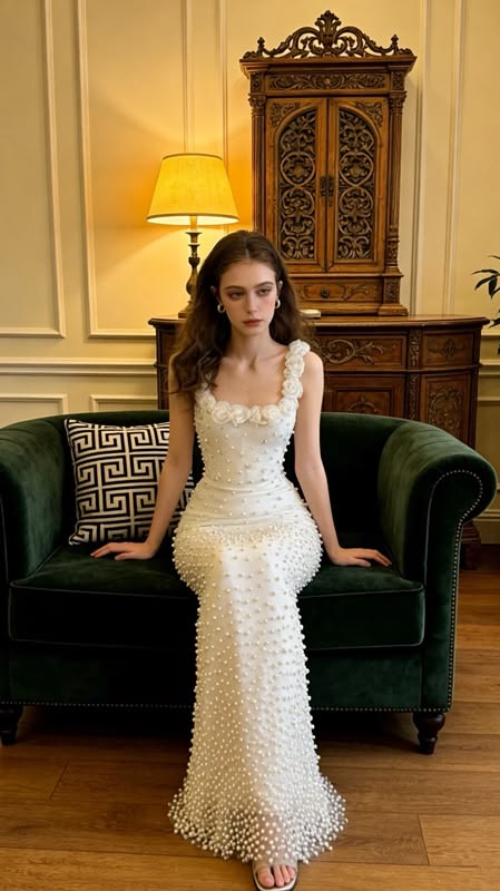 Ivory Pearl Beaded Bodycon Long Prom Dresses Birthday Party Dress,LTP4410