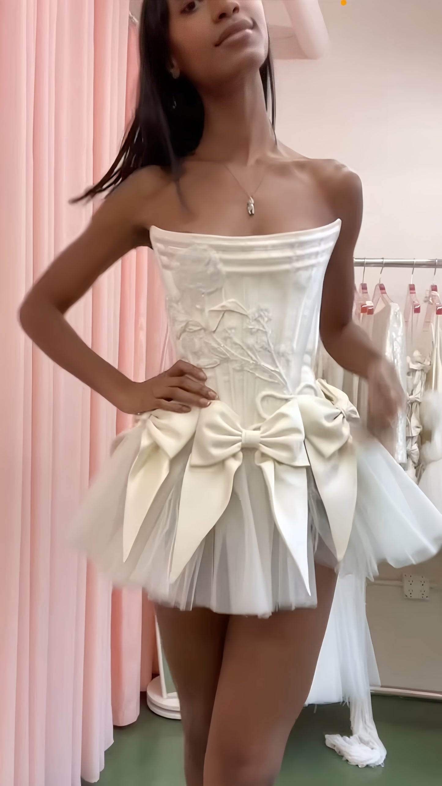 Ivory Strapless Wedding Dress, Short Hoco Prom Dress, LTP3431