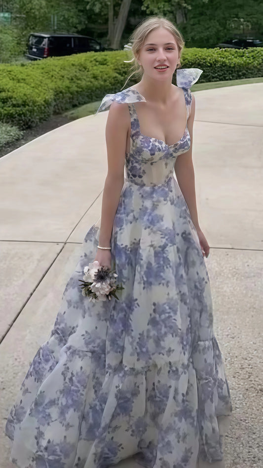 LTP1617,Fairy Tales Printed Sleeveless A-Line Prom Dresses Long Evening Party Dress