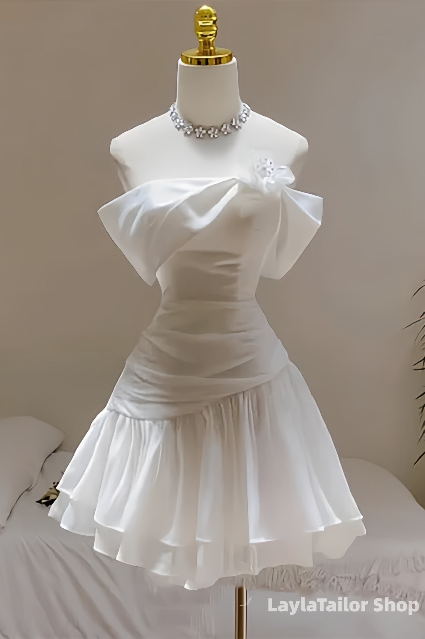LaylaTailor Shop Off The Shoulder White Rutched Short Homecoming Dress,LTP3696